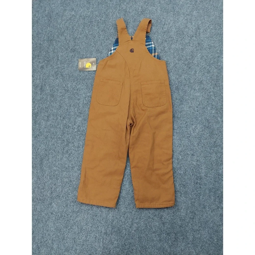 Carhartt Overalls Toddler 3T Brown Duck Canvas Flannel Lined Bib Double Knee